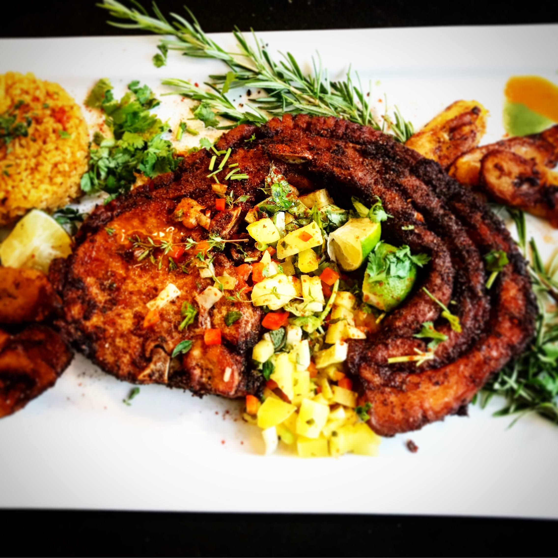 Overhead shot of the complete dish